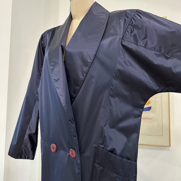 Vintage 80’s Navy Blue Nylon Trench Coat - Picture 8 of 16